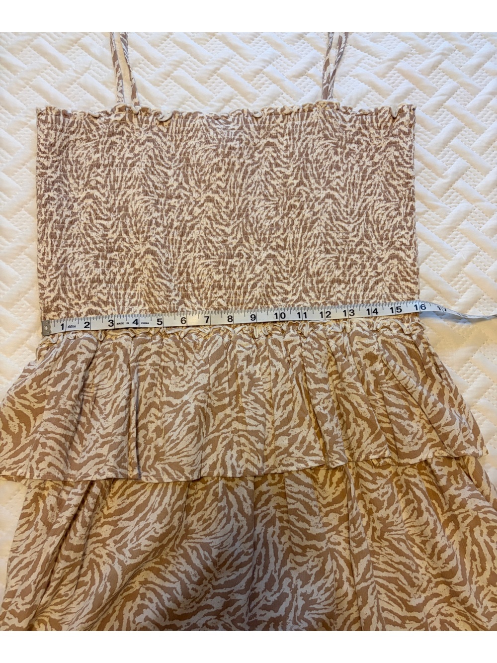 aerie | Beige Tiered Mini Dress with Smocked Top and Tie Straps - Picture 7 of 9